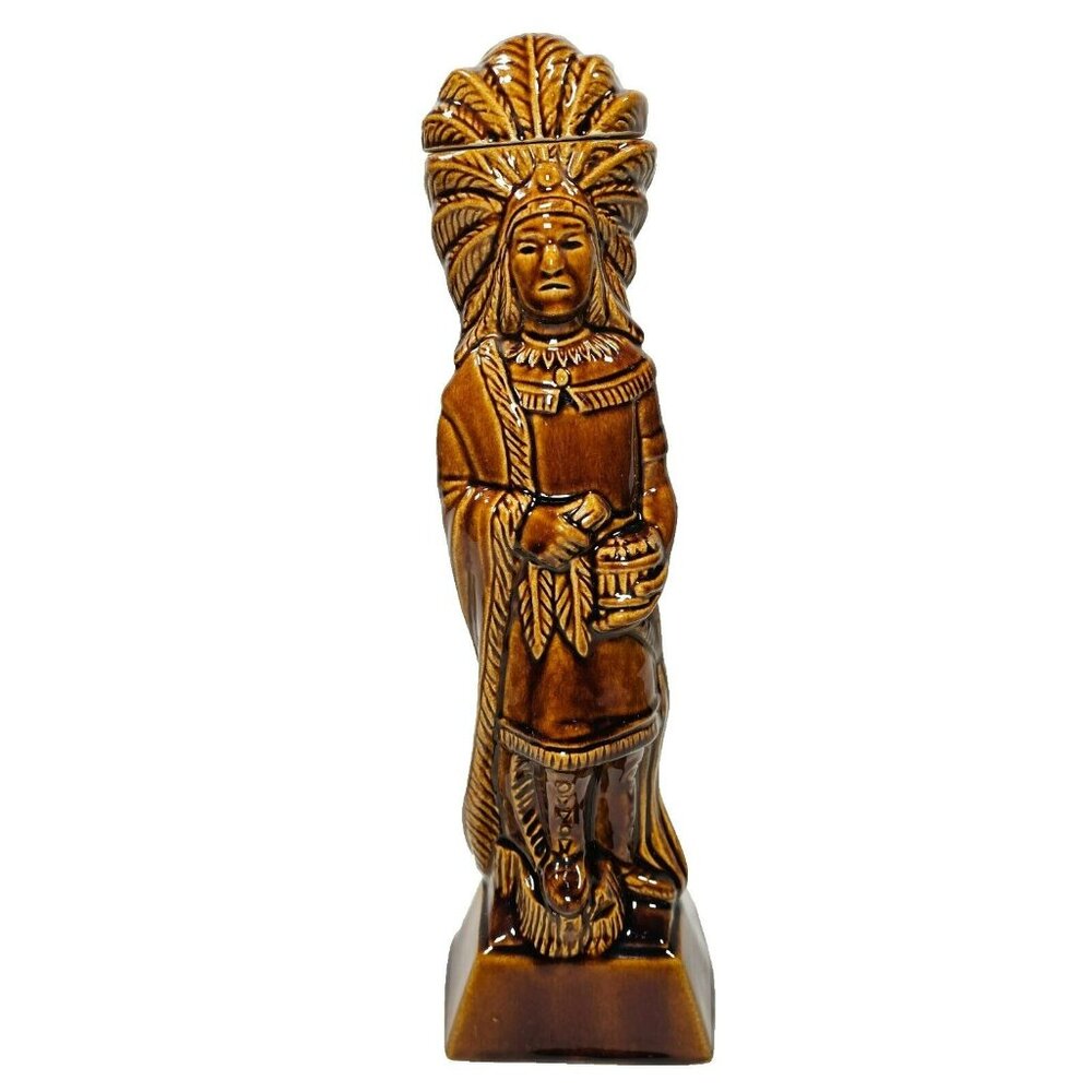 Ezra Brooks 1968 Empty Whiskey Decanter Bottle 16" Native American Chief